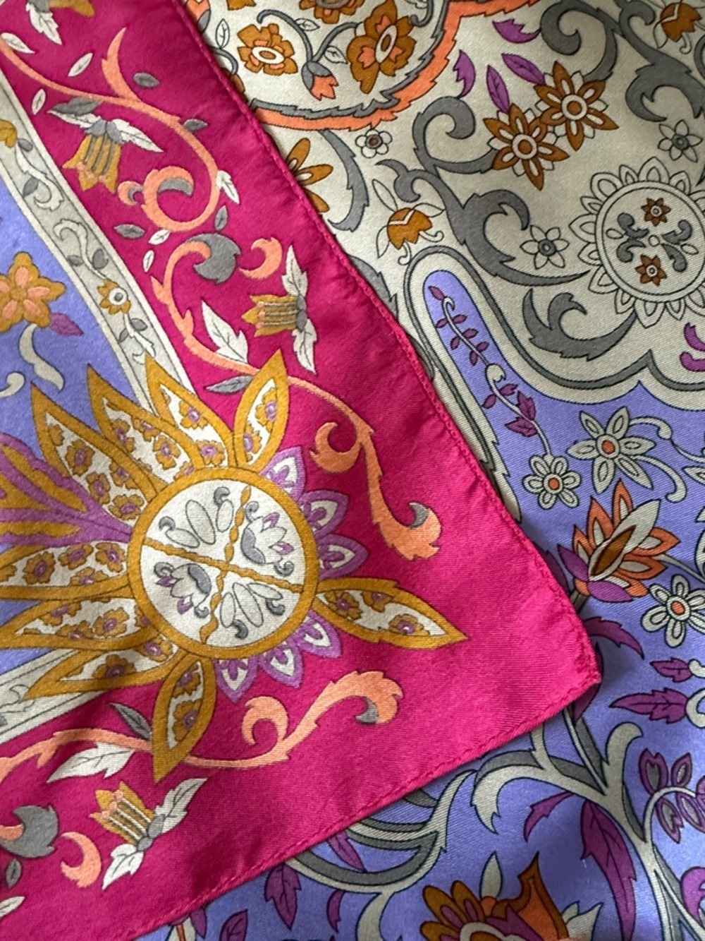 Silk-Feel Floral Paisley Scarf in Purple and Fuchsia - Picture 6 of 9
